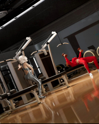 Sporty babe and futanari goes wild in the gym