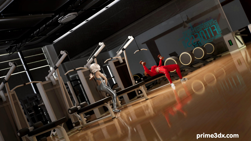 Sporty babe and futanari goes wild in the gym