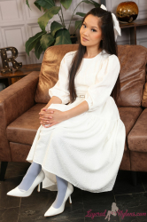 White-Dress-Stockings-Over-Blue-Pantyhose