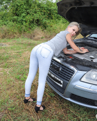 Teen with broken car gets fucked