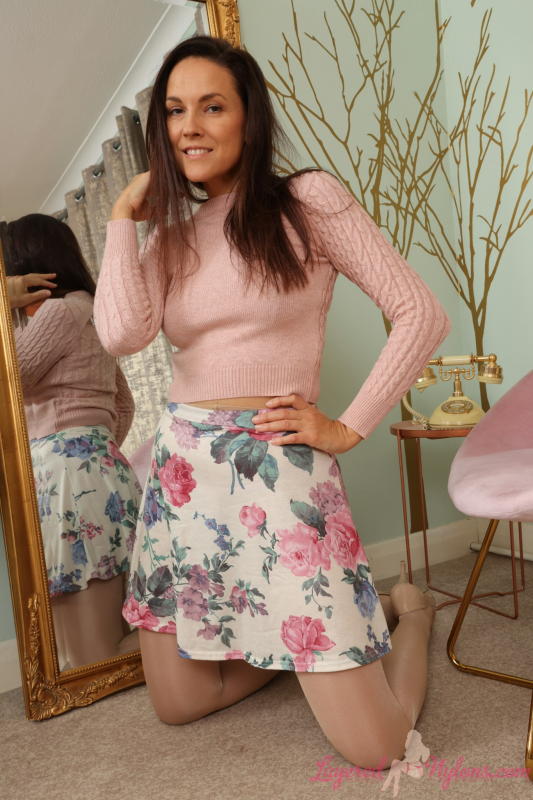 Patterned Miniskirt Pantyhose Over Stockings