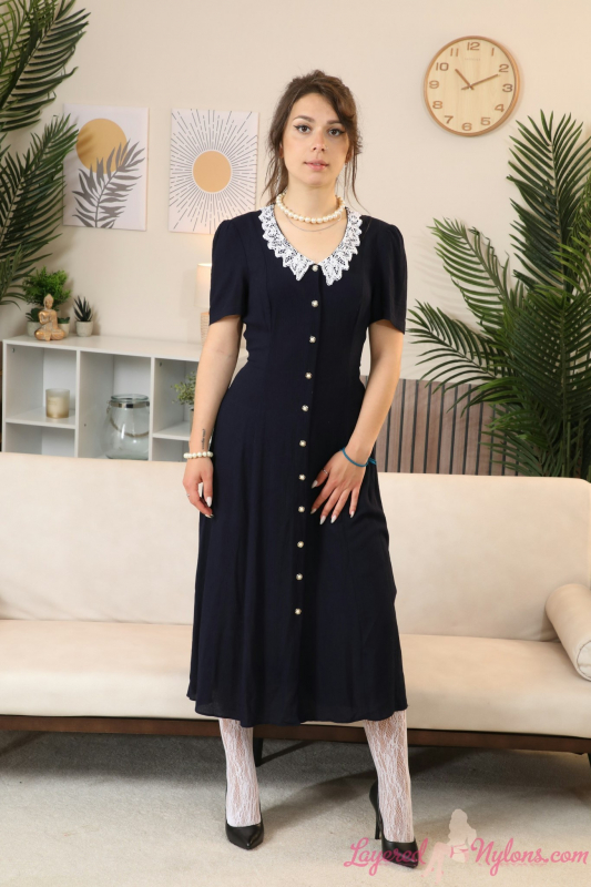 Long Dress Patterned Stockings Beige Pantyhose