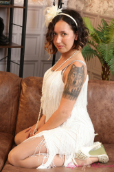 Flapper-Dress-Heels-Pantyhose-Over-White-Stockings